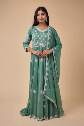 Anarkali Chanderi Silk Suit with Embroidered work