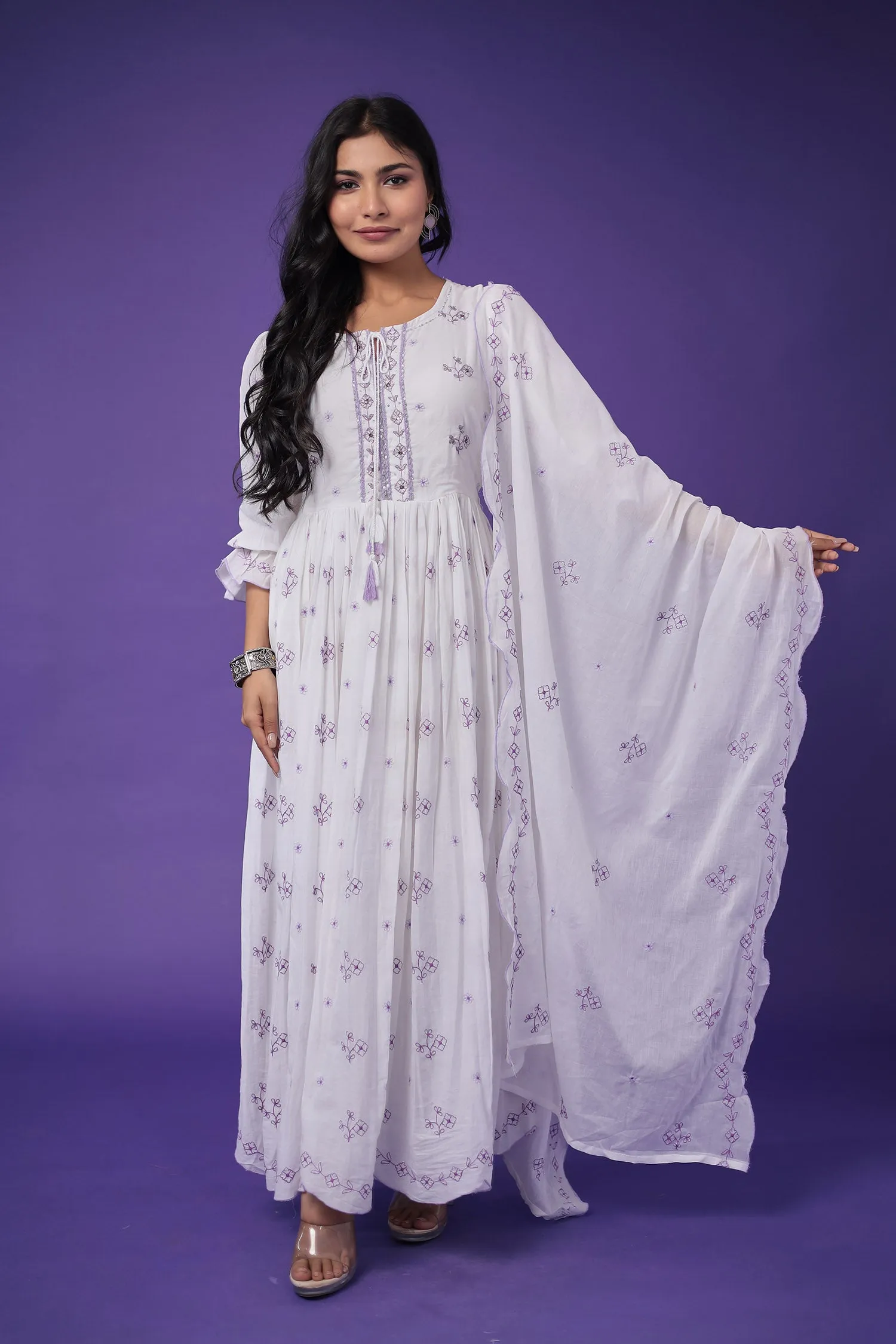 Anarkali Cotton Kurta Set Stitched with Embroidered work