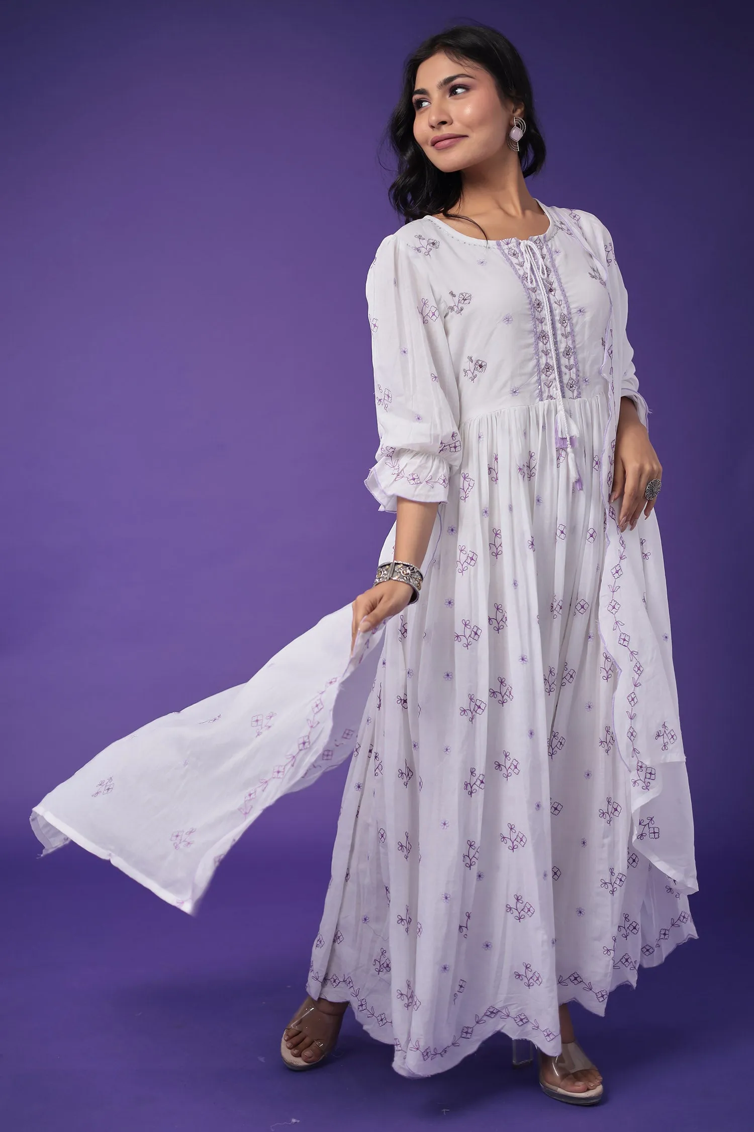 Anarkali Cotton Kurta Set Stitched with Embroidered work