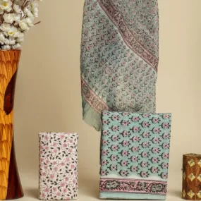 Appealing Hand Block Print Cotton Suit Set with Chiffon Dupatta (PCHF406)