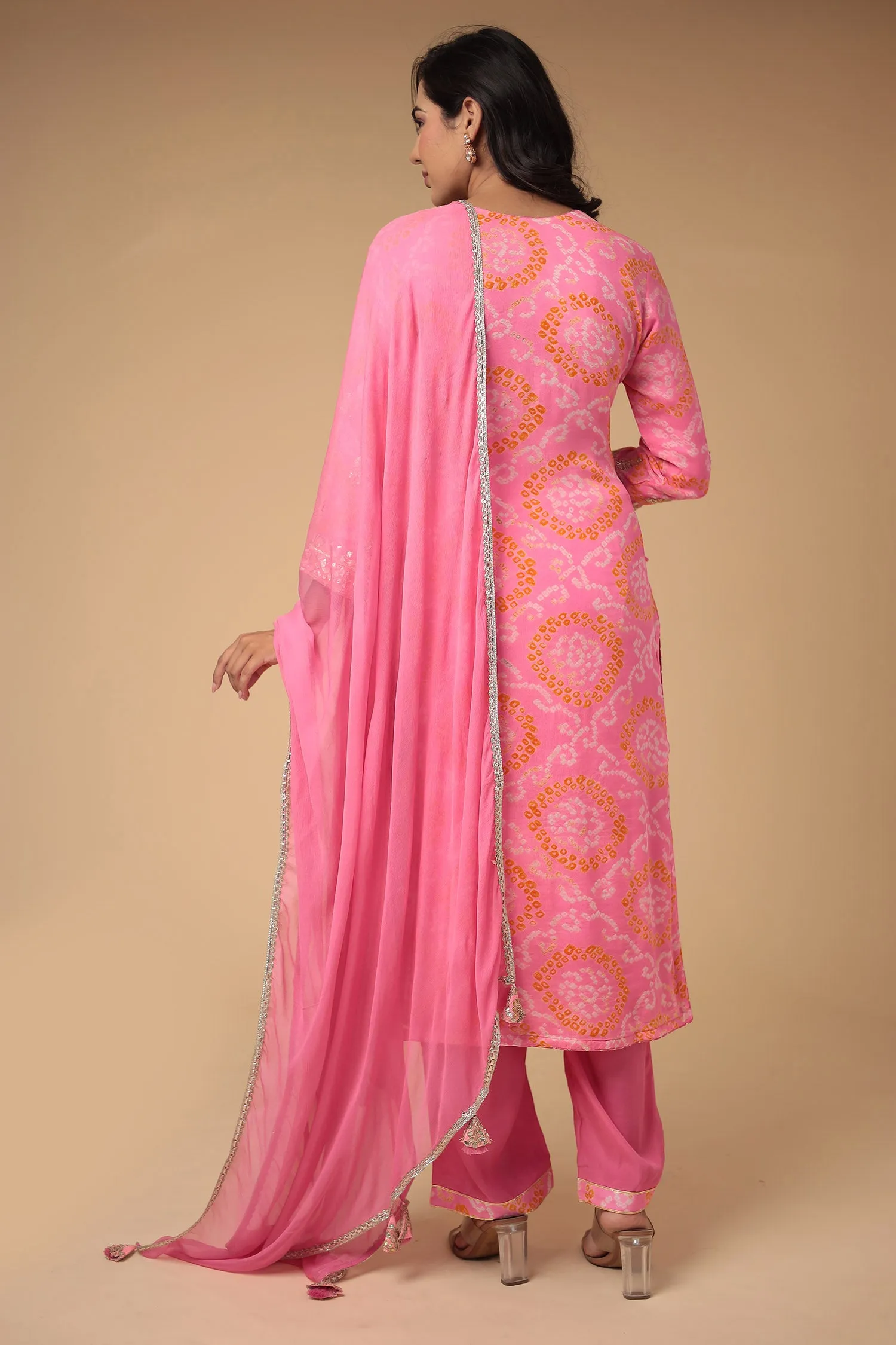 Bandhej Georgette Suit with Gota Patti and Thread work.