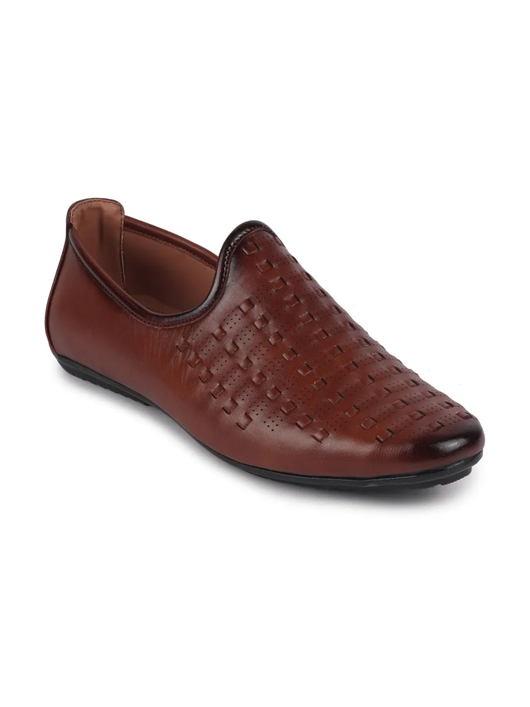 Men Tan Ethnic Slip-On Round Toe Jutis & Mojaris