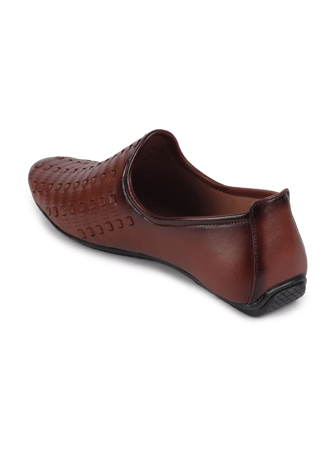 Men Tan Ethnic Slip-On Round Toe Jutis & Mojaris