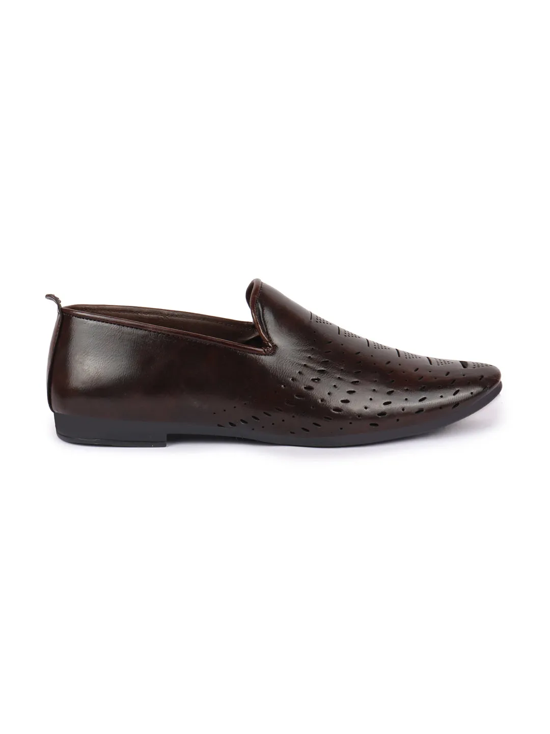 Basics Men Brown Perforated Ethnic Prom Slip On Juttis and Mojaris