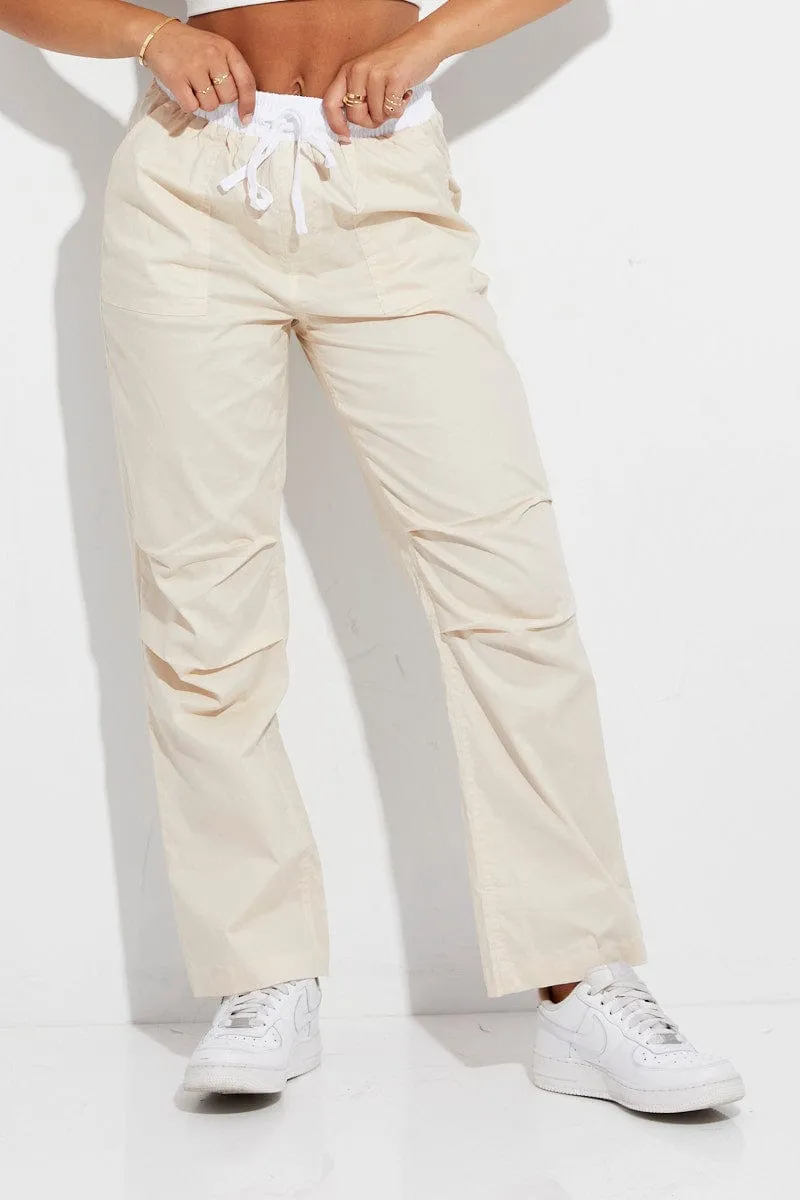 Beige Cargo Pants Mid Rise