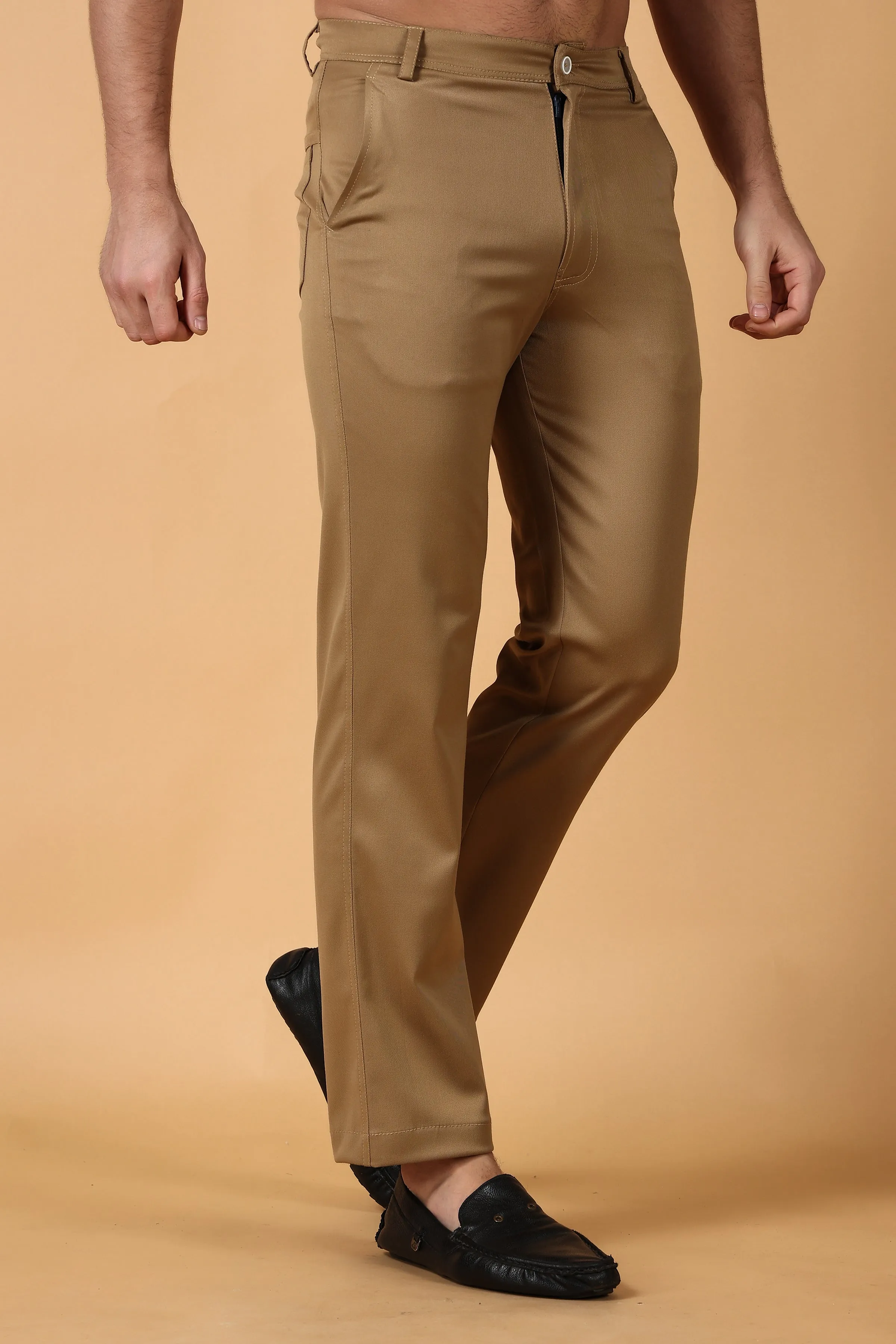 Beige Cotton Lycra Chinos