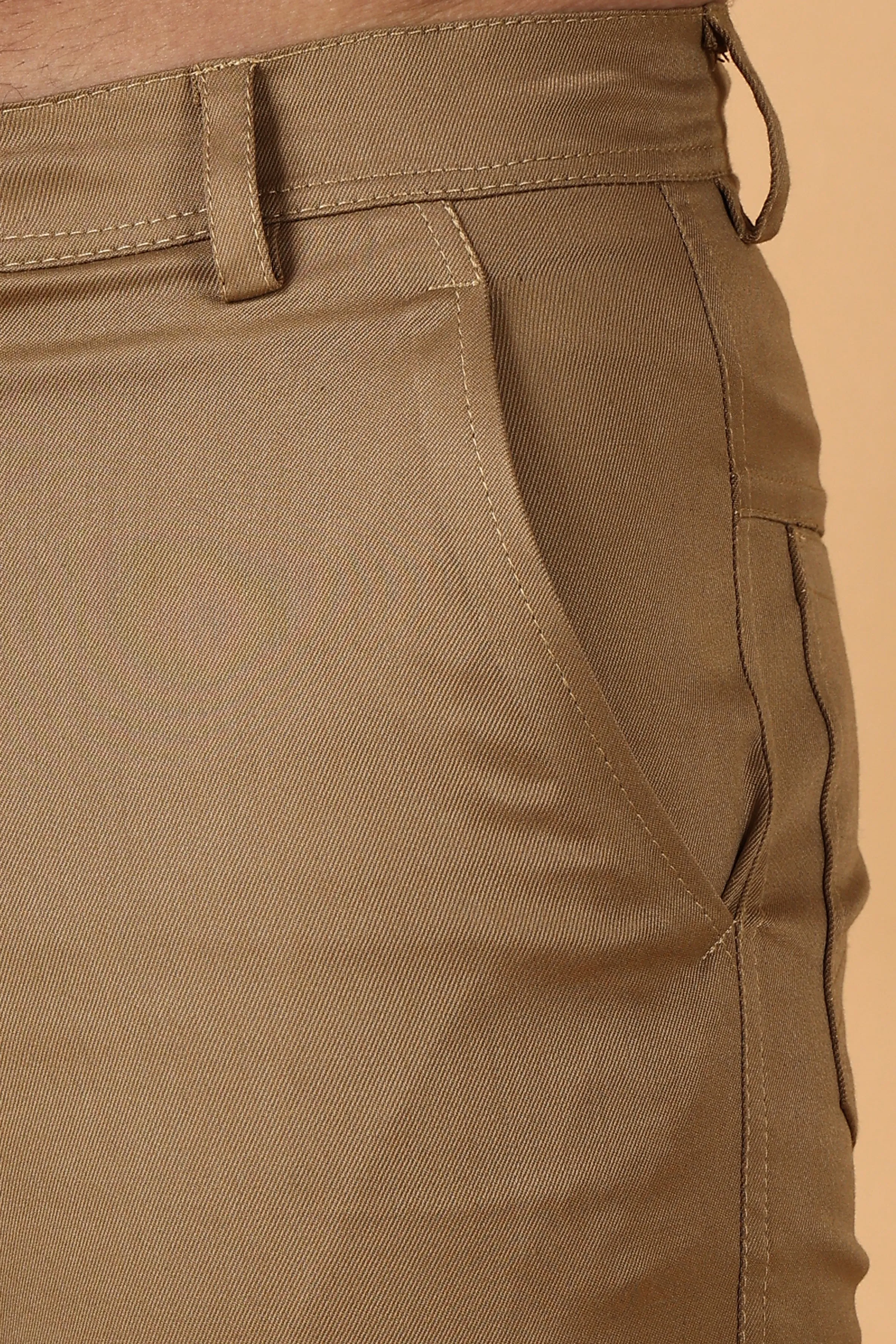 Beige Cotton Lycra Chinos