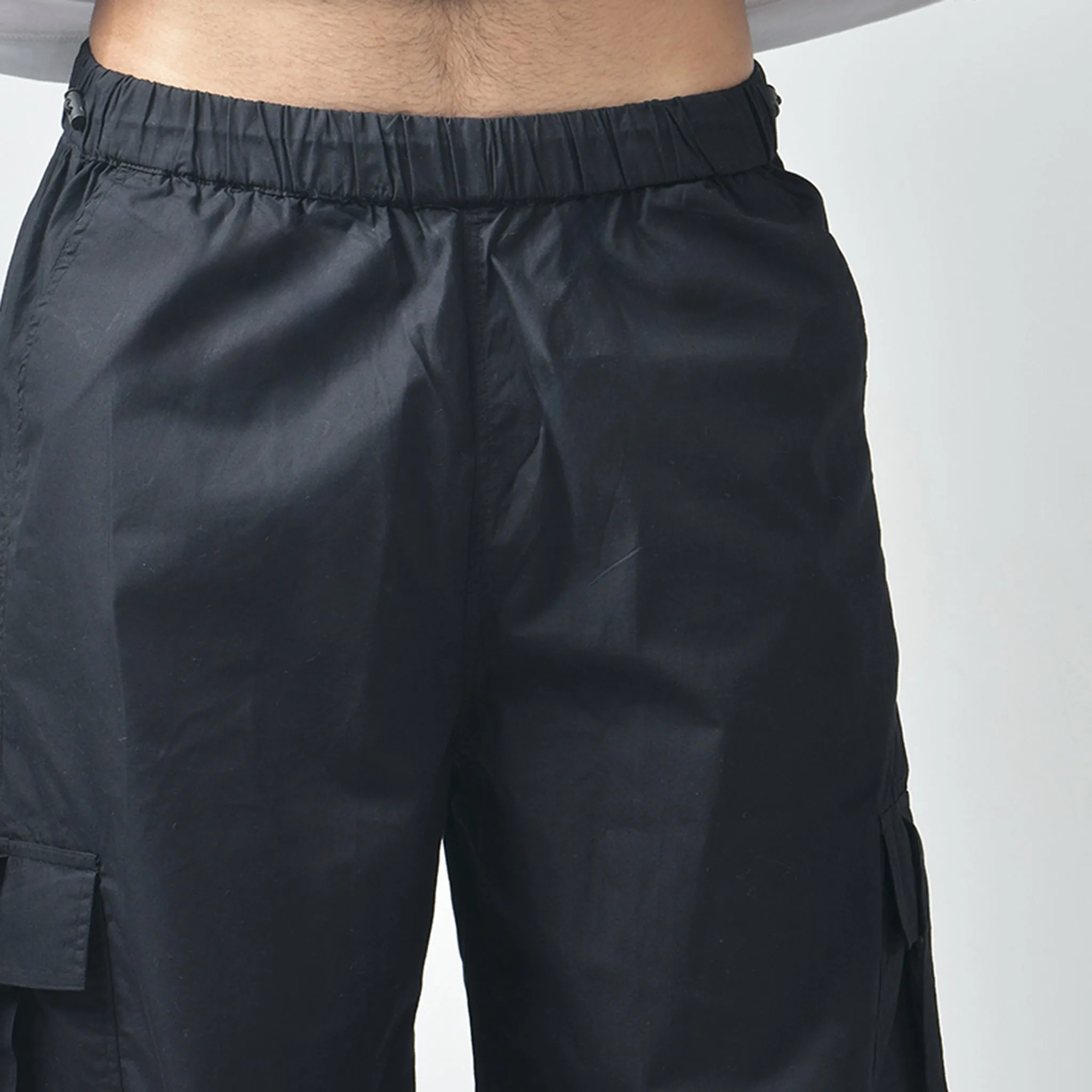 Black Cargo Parachute Pants For Men