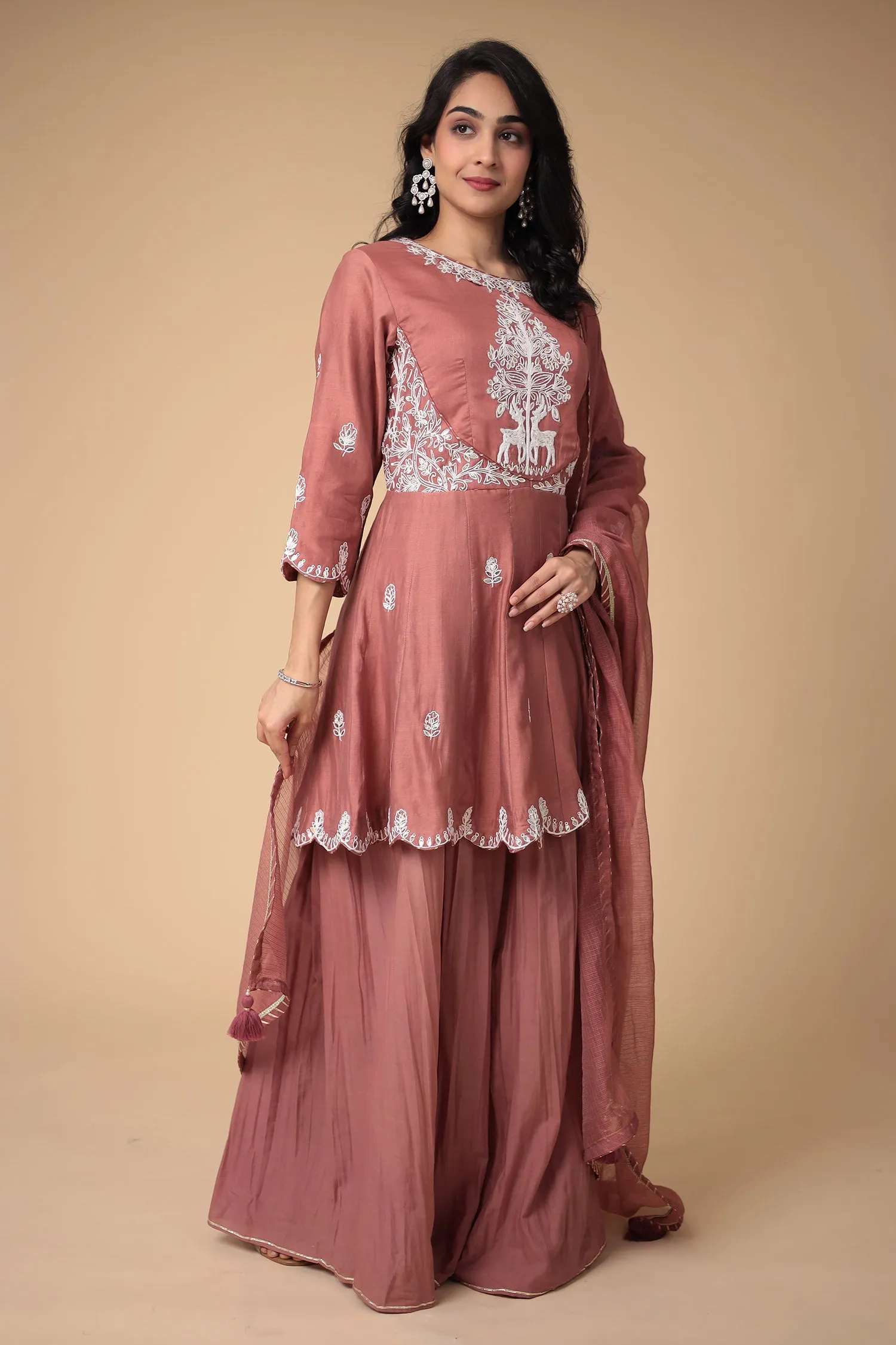 Chanderi Peplum Silk Suit with Embroidered work