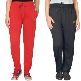 Cotton Track Pants For Women Pack of 2 (Black & Red)