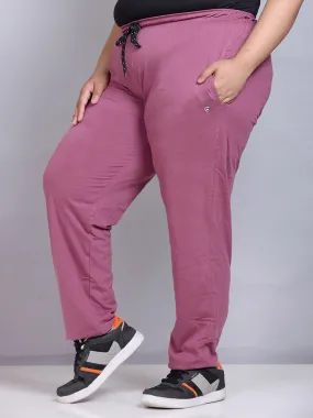 Cotton Track Pants For Women With One Side Zip Pocket- Mauve