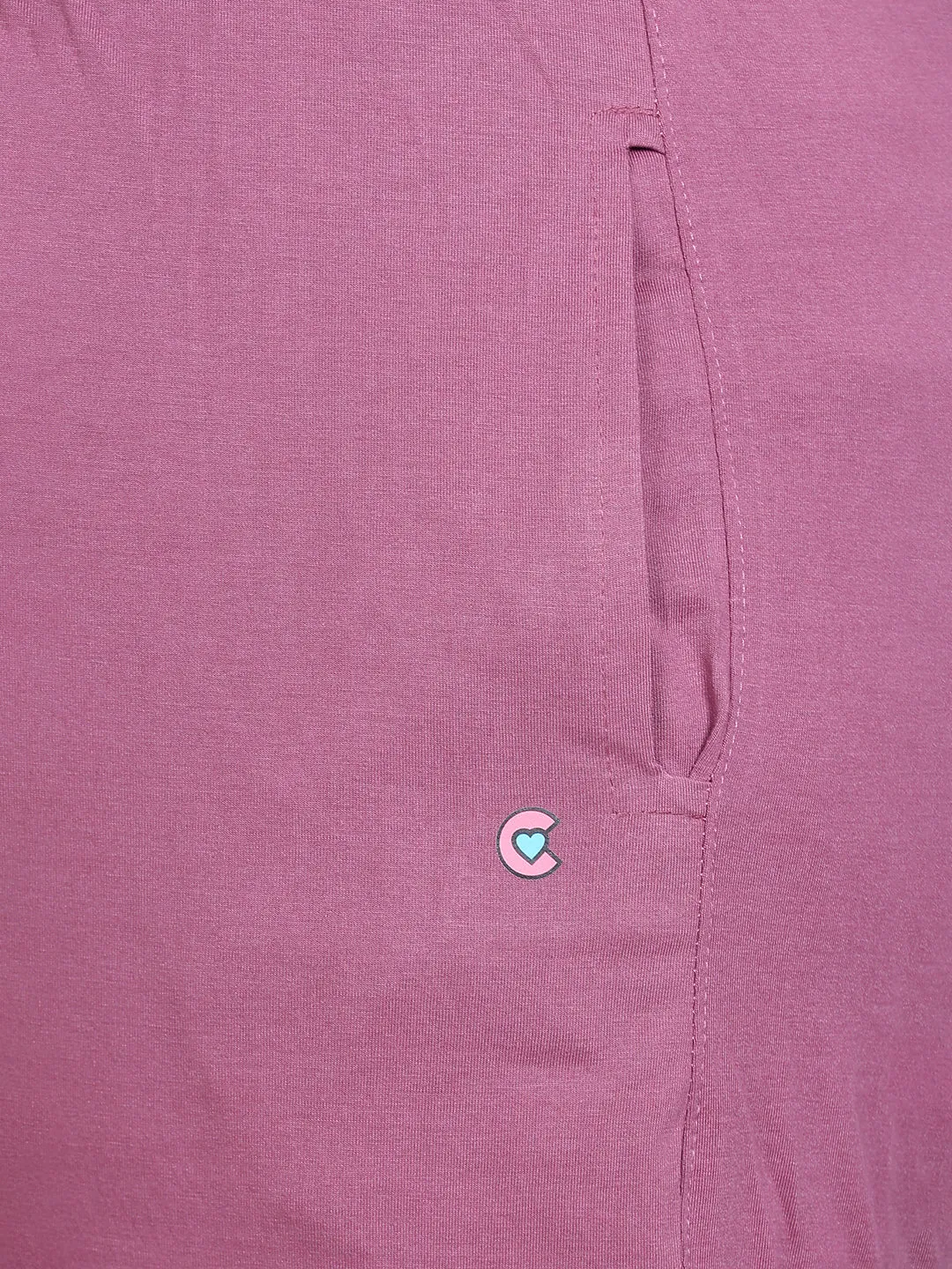 Cotton Track Pants For Women With One Side Zip Pocket- Mauve