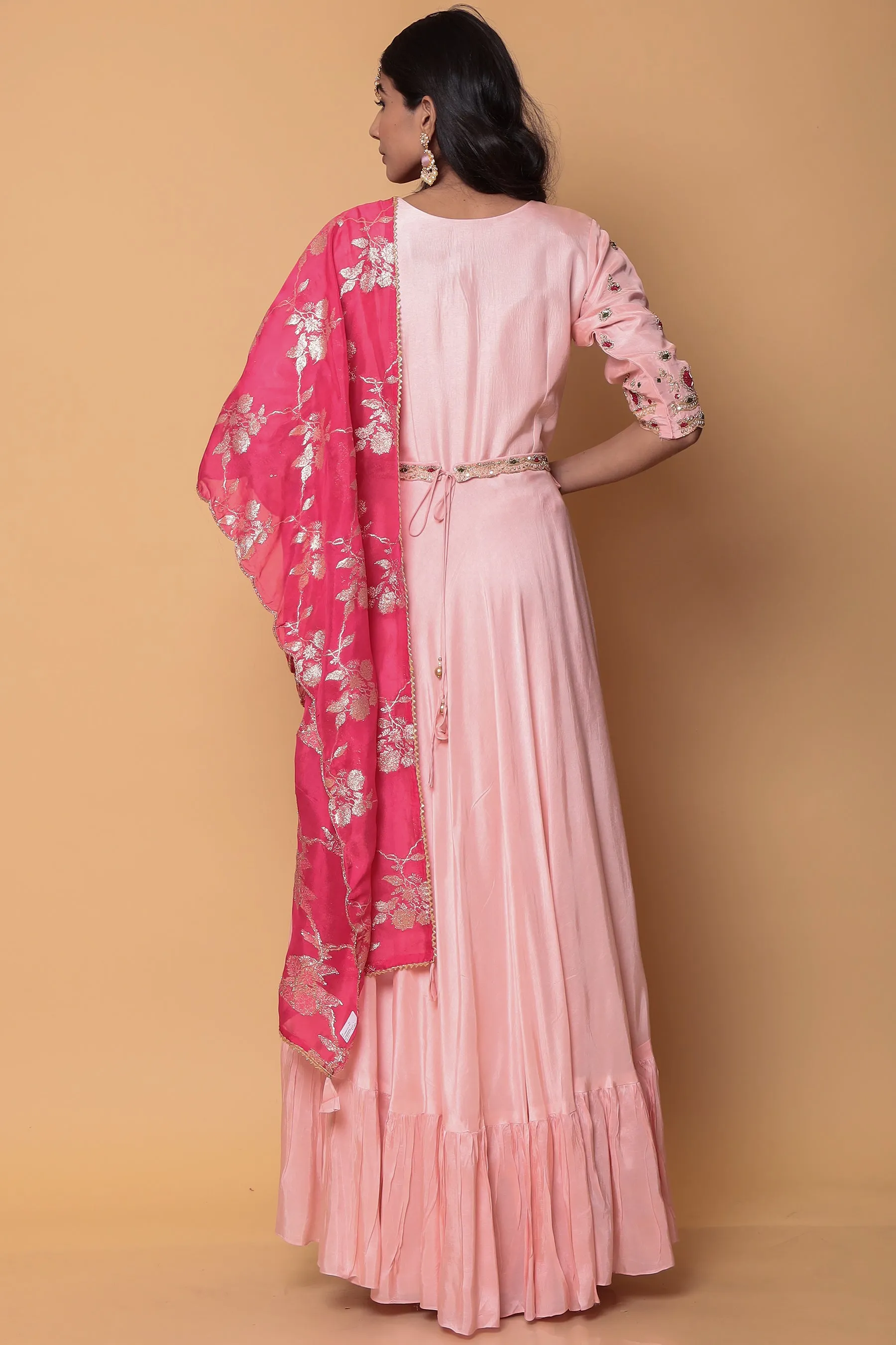 Crepe silk Suit with Aari, Sequins, Thread, Zardozi work.