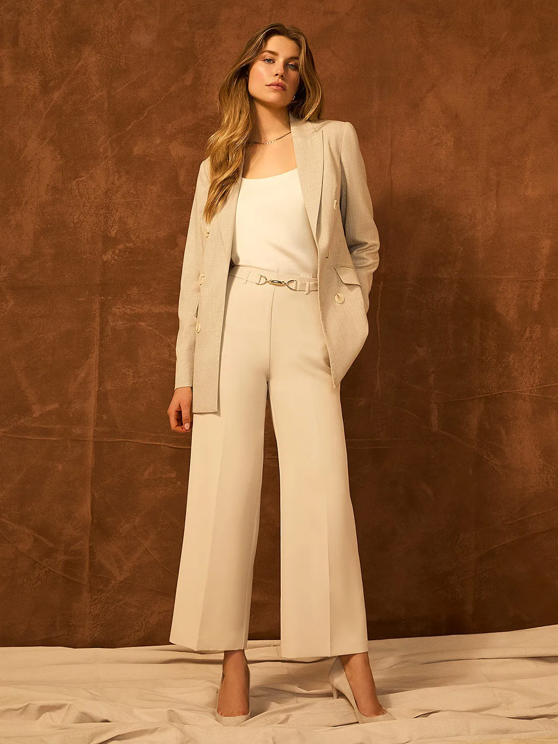 Cropped Wide-Leg Pants With Gold Hardware