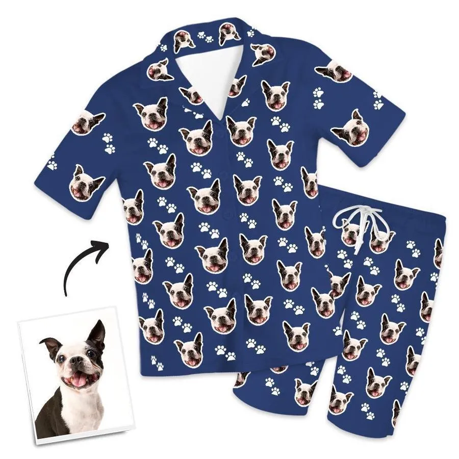 Custom Dog Paw On Short Sleeved And Pants With Face Pajamas