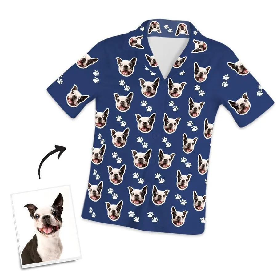 Custom Dog Paw On Short Sleeved And Pants With Face Pajamas