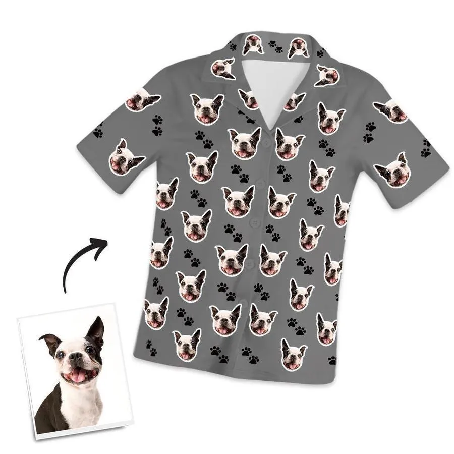 Custom Dog Paw On Short Sleeved And Pants With Face Pajamas