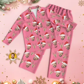 Custom Face Deer Pajamas Personalised Pink Pajamas Women Men Set Christmas Gift