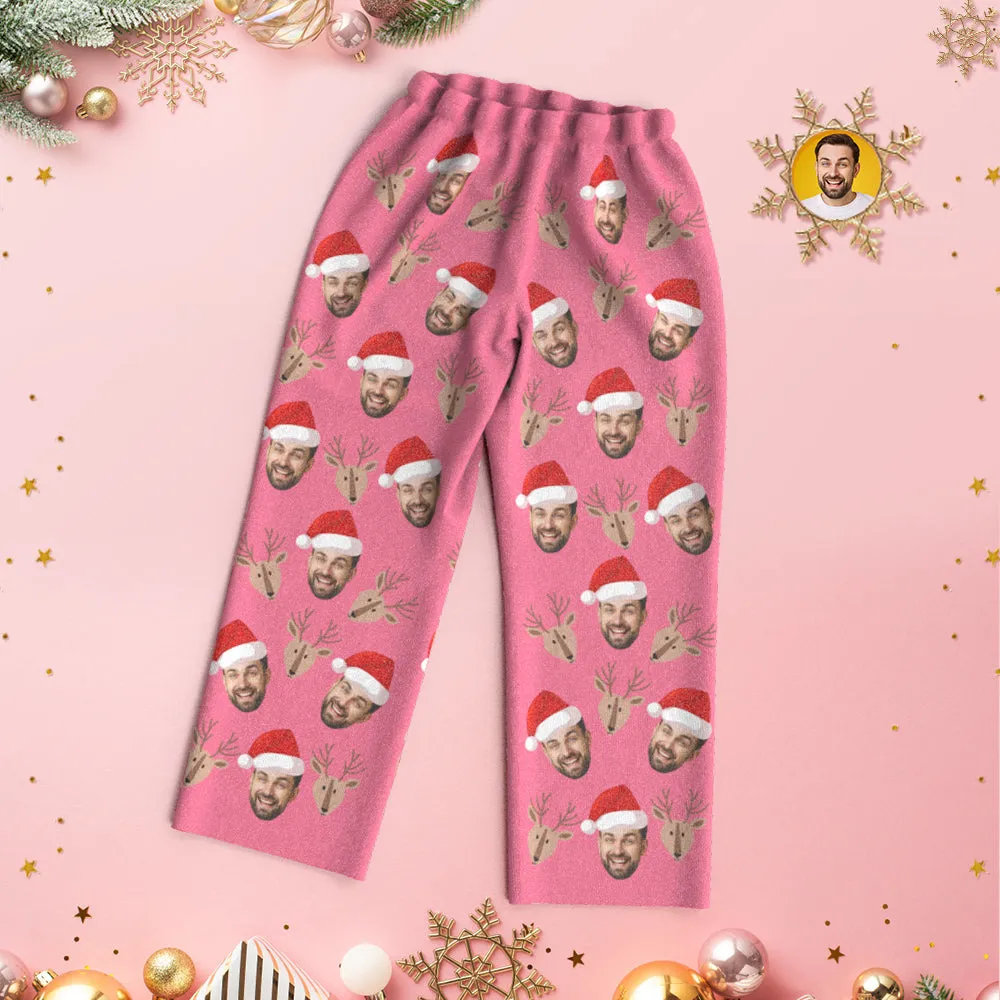 Custom Face Deer Pajamas Personalised Pink Pajamas Women Men Set Christmas Gift