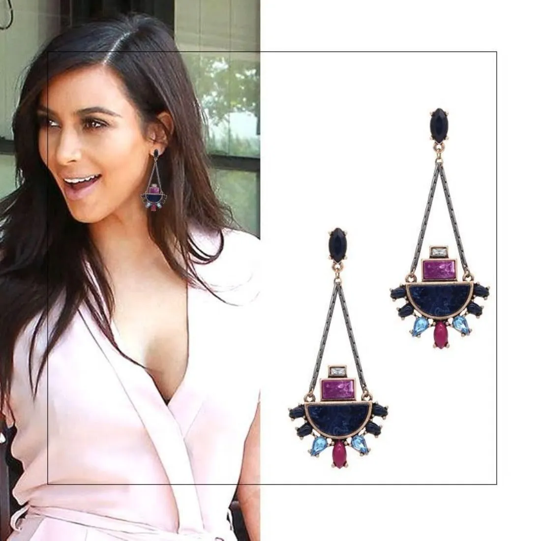 Ethnic Purple Crystal Drop Earring