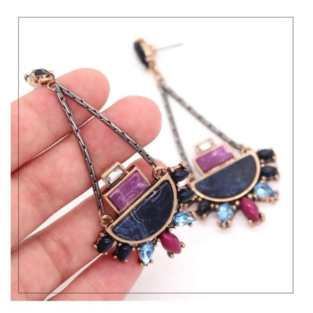 Ethnic Purple Crystal Drop Earring