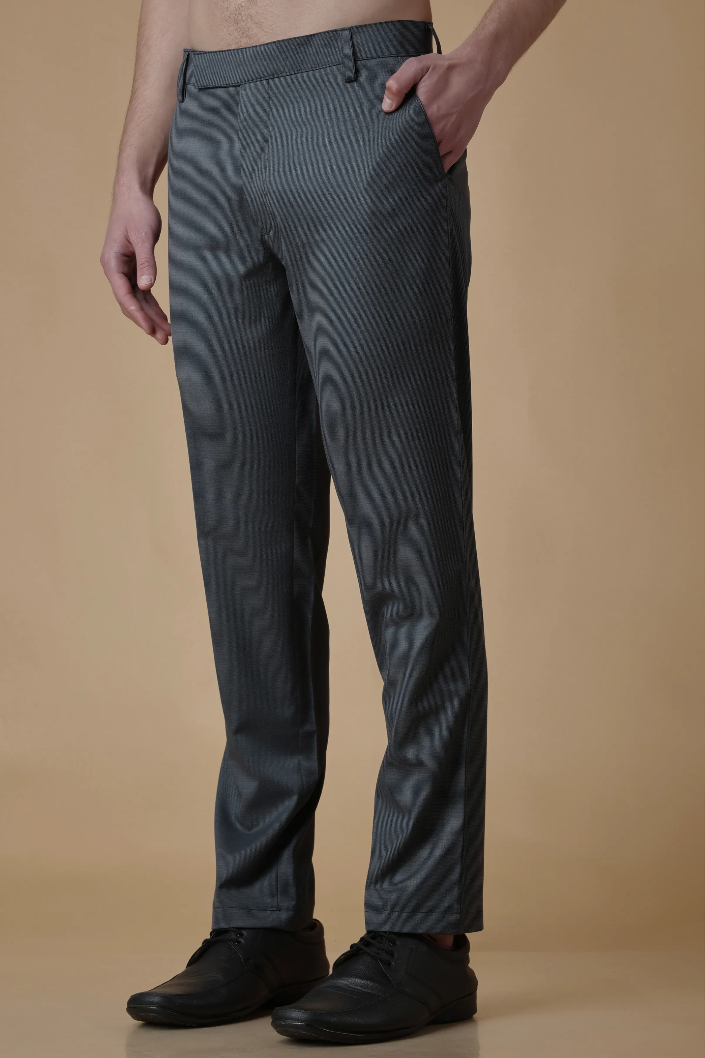 Gravel Grey Textured Stretch Trousers