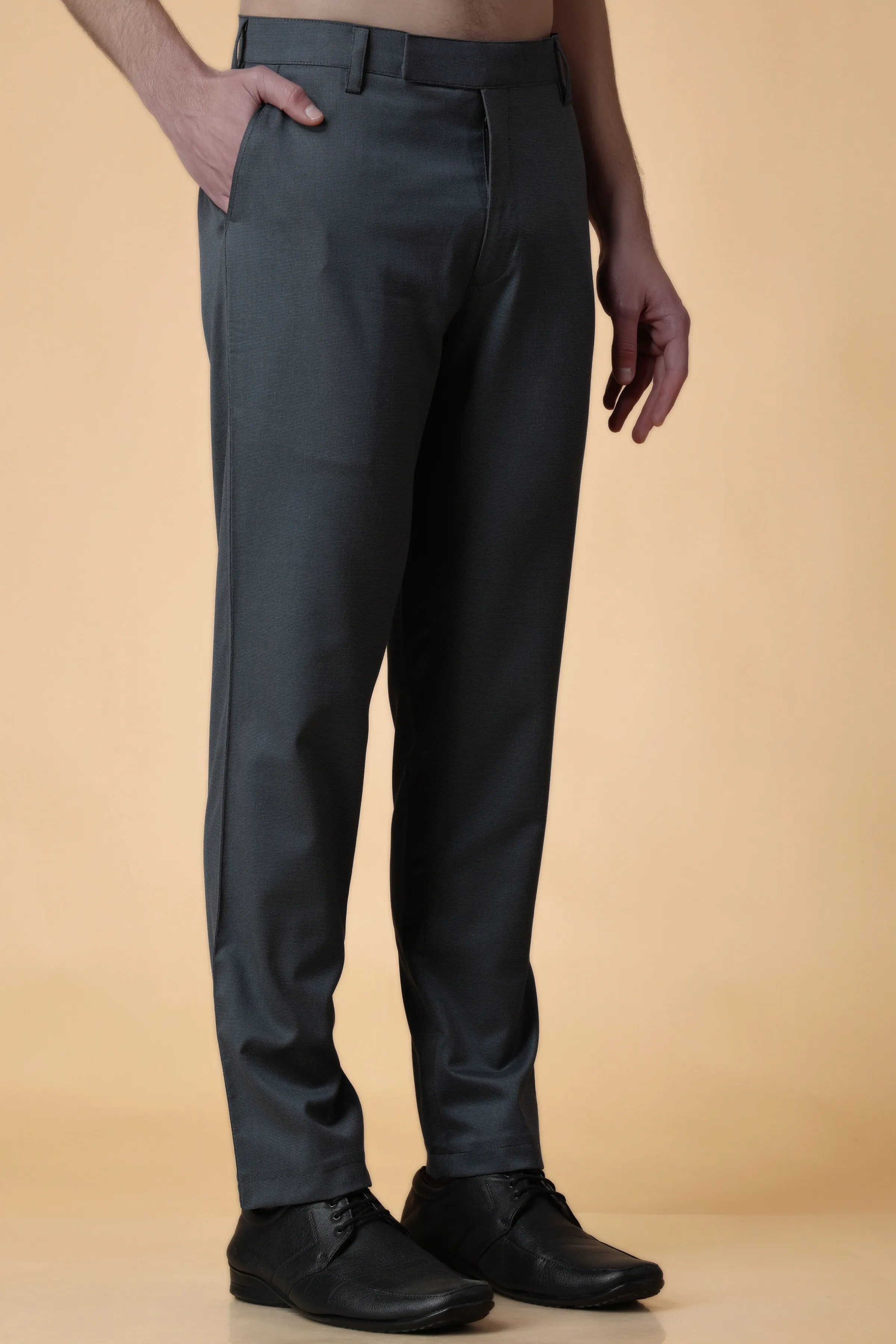 Gravel Grey Textured Stretch Trousers