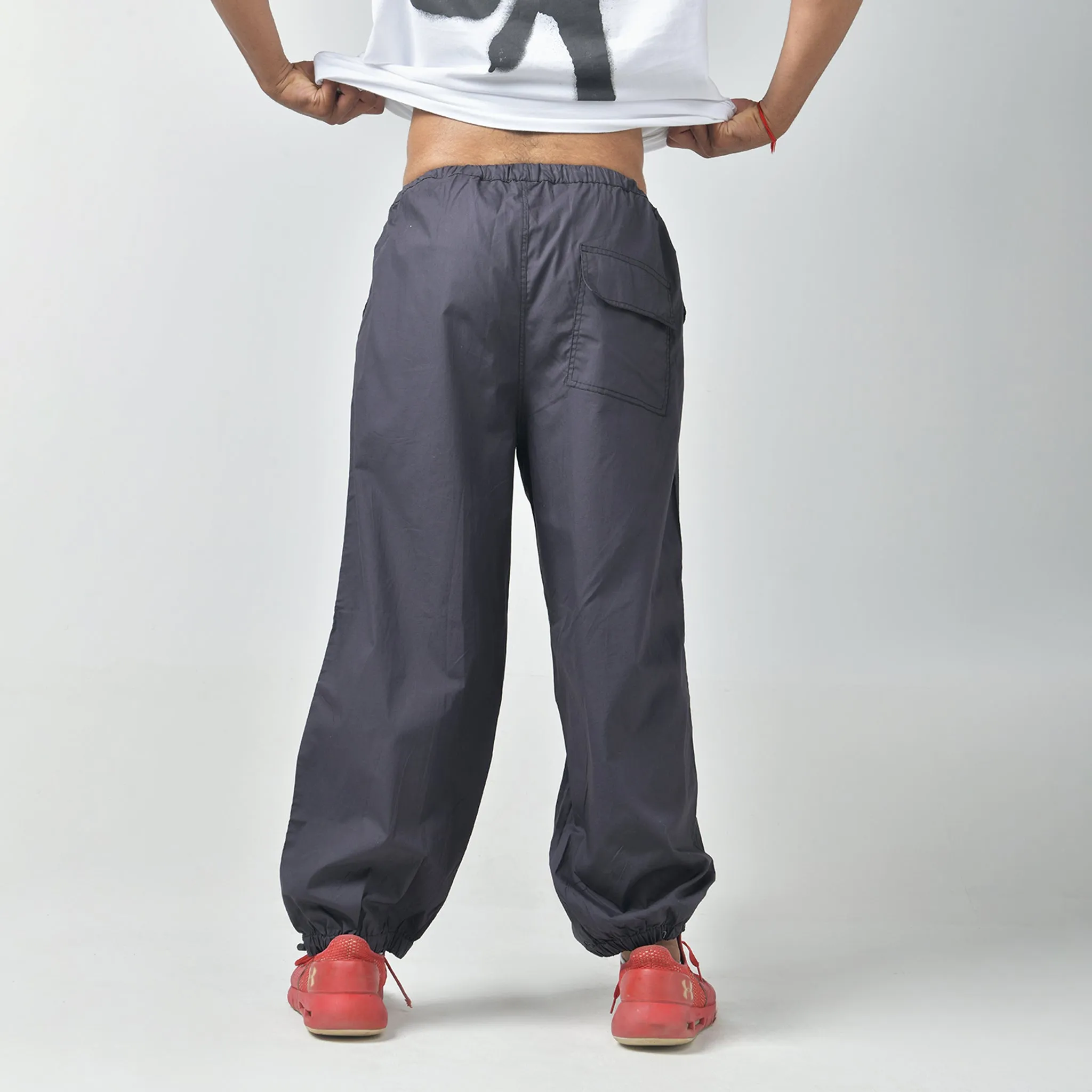 Gunmetal Oversized Parachute Pants for Men