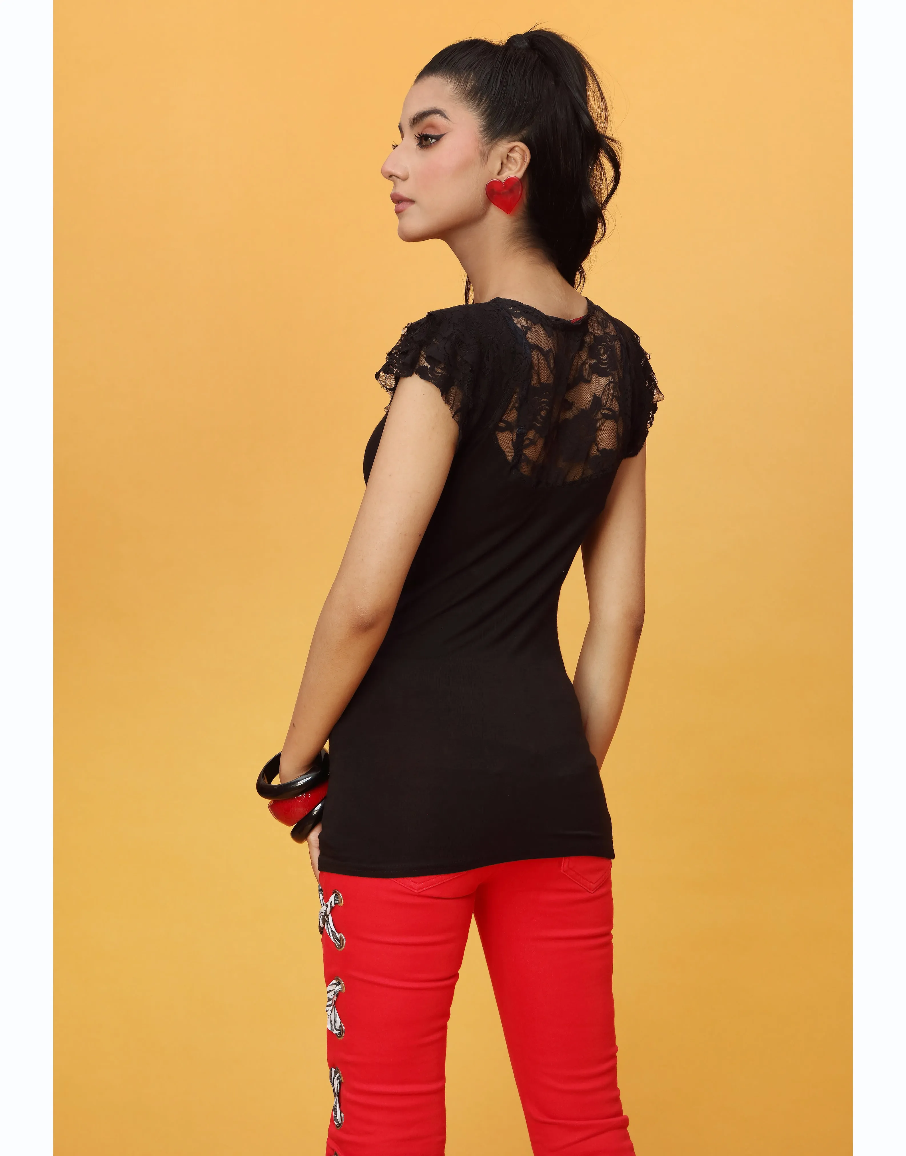 Lace Layered Cap Sleeve Top Black