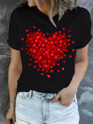 Heart Burst Black T-Shirt For Valentine's Day