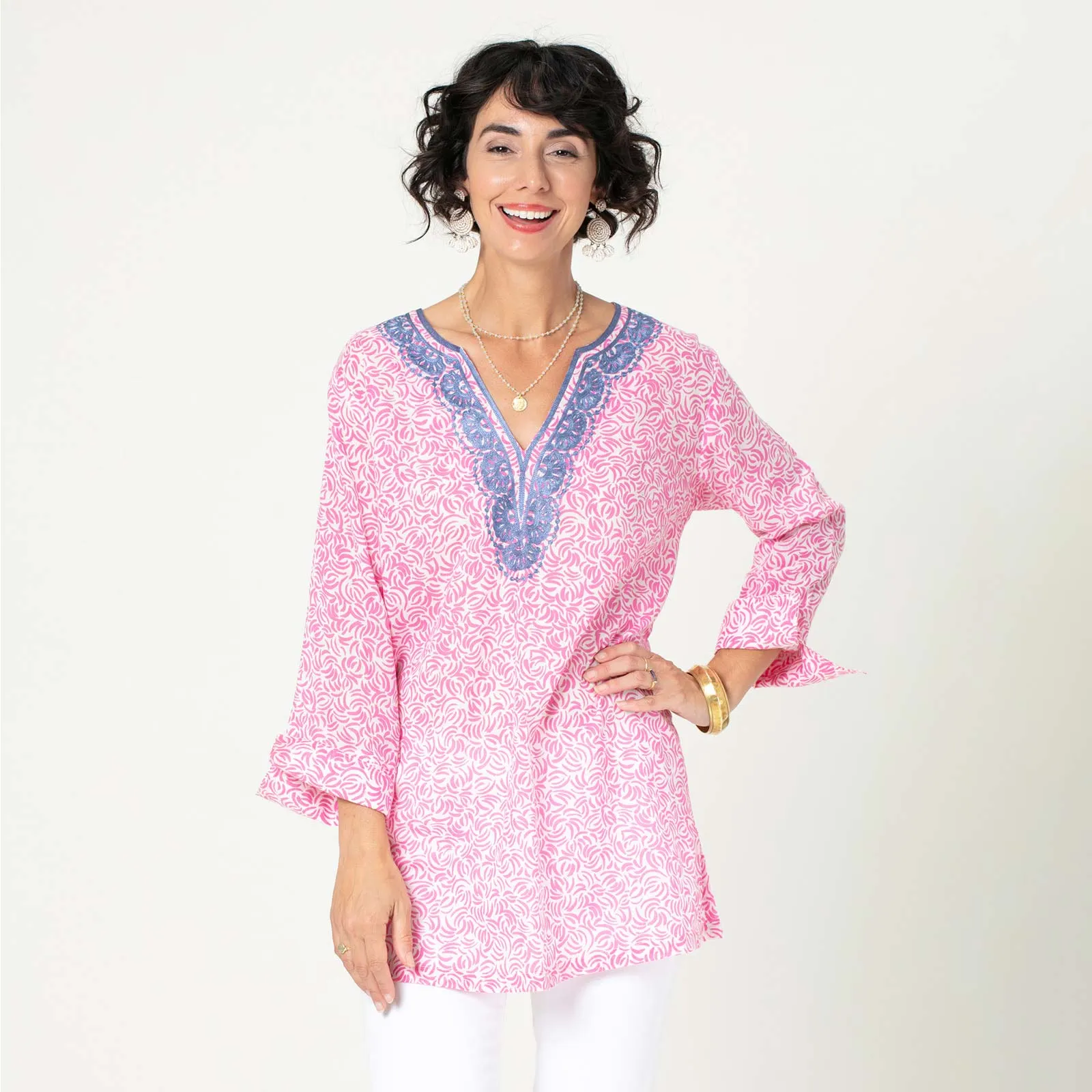 Isa Pink blu Cotton Embroidered Kurta Tunic