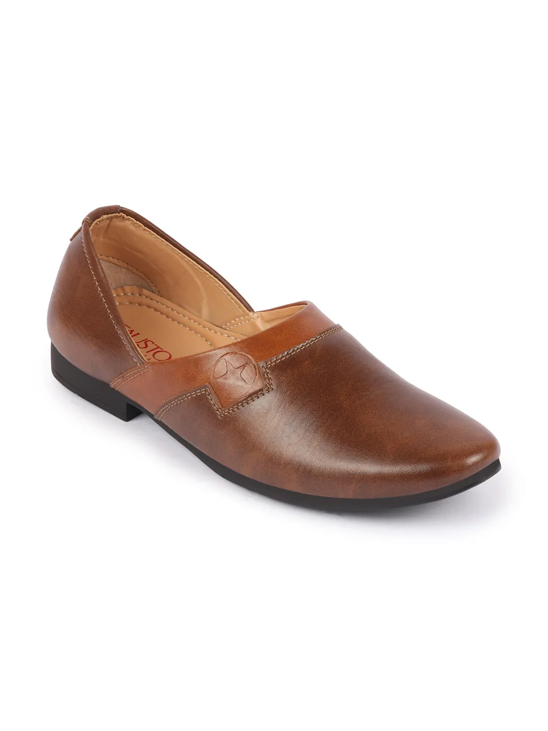 Men Brown Wedding Party Evening Ethnic Colorblocked Slip On Juttis and Mojaris