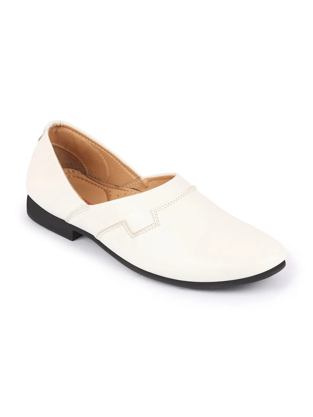 Men White Wedding Party Evening Ethnic Colorblocked Slip On Juttis and Mojaris