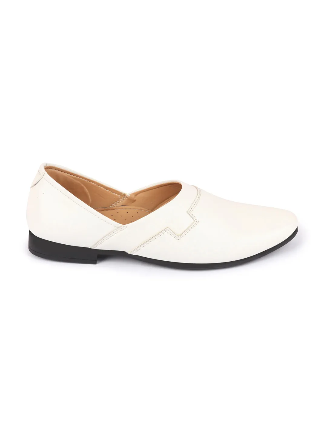 Men White Wedding Party Evening Ethnic Colorblocked Slip On Juttis and Mojaris