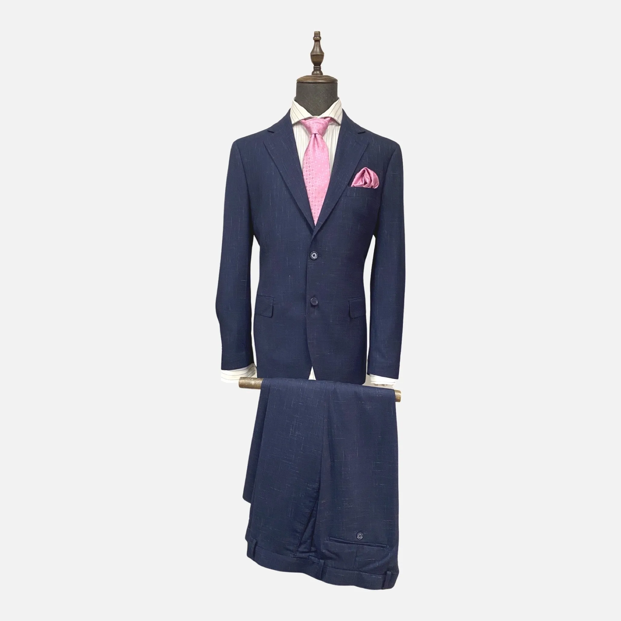 Men’s Blue Suit with Subtle Design - Single Breasted, Notch Lapel, Double Vents