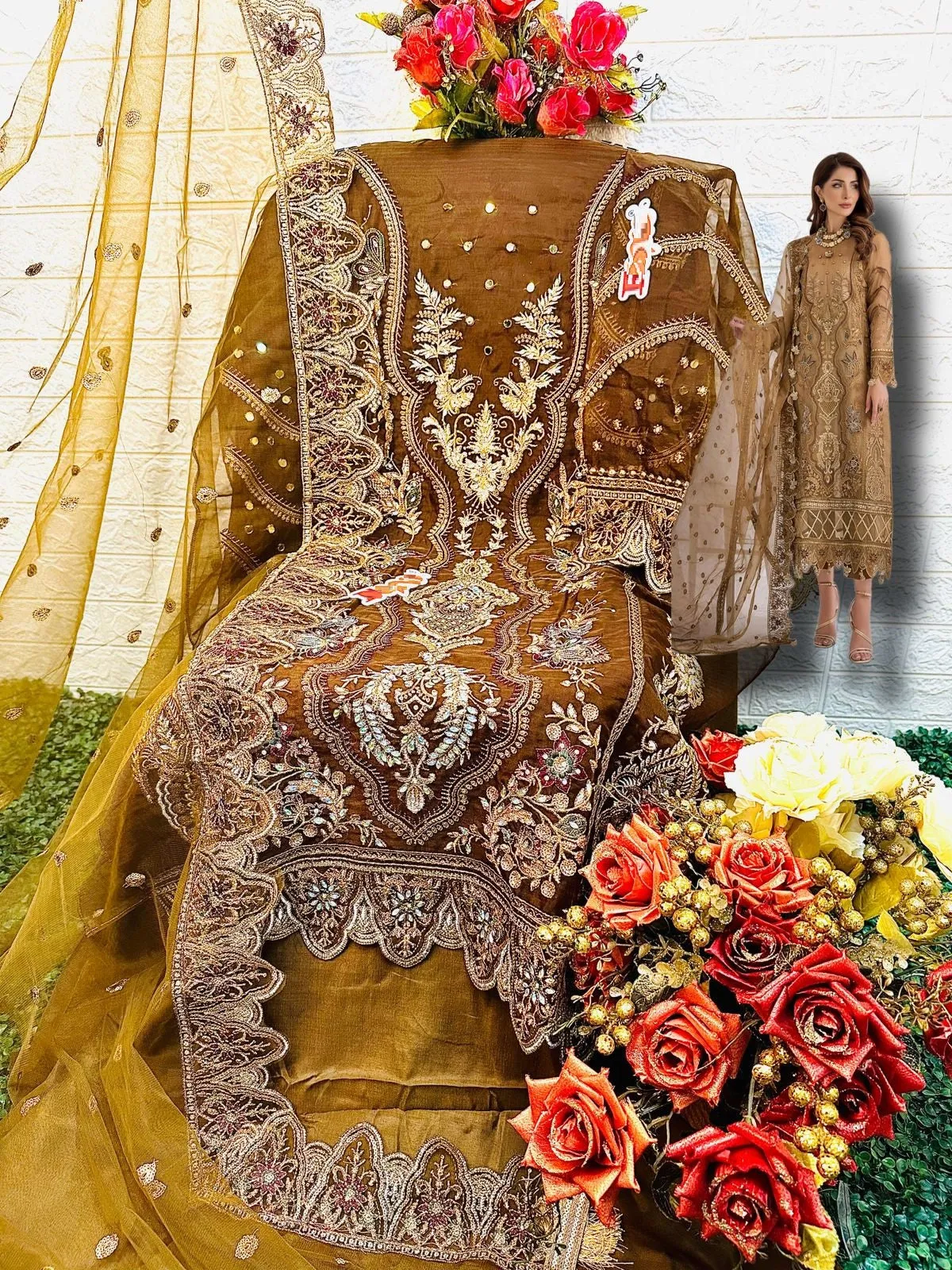 Mustard Organza Pakistani Salawar Kameez