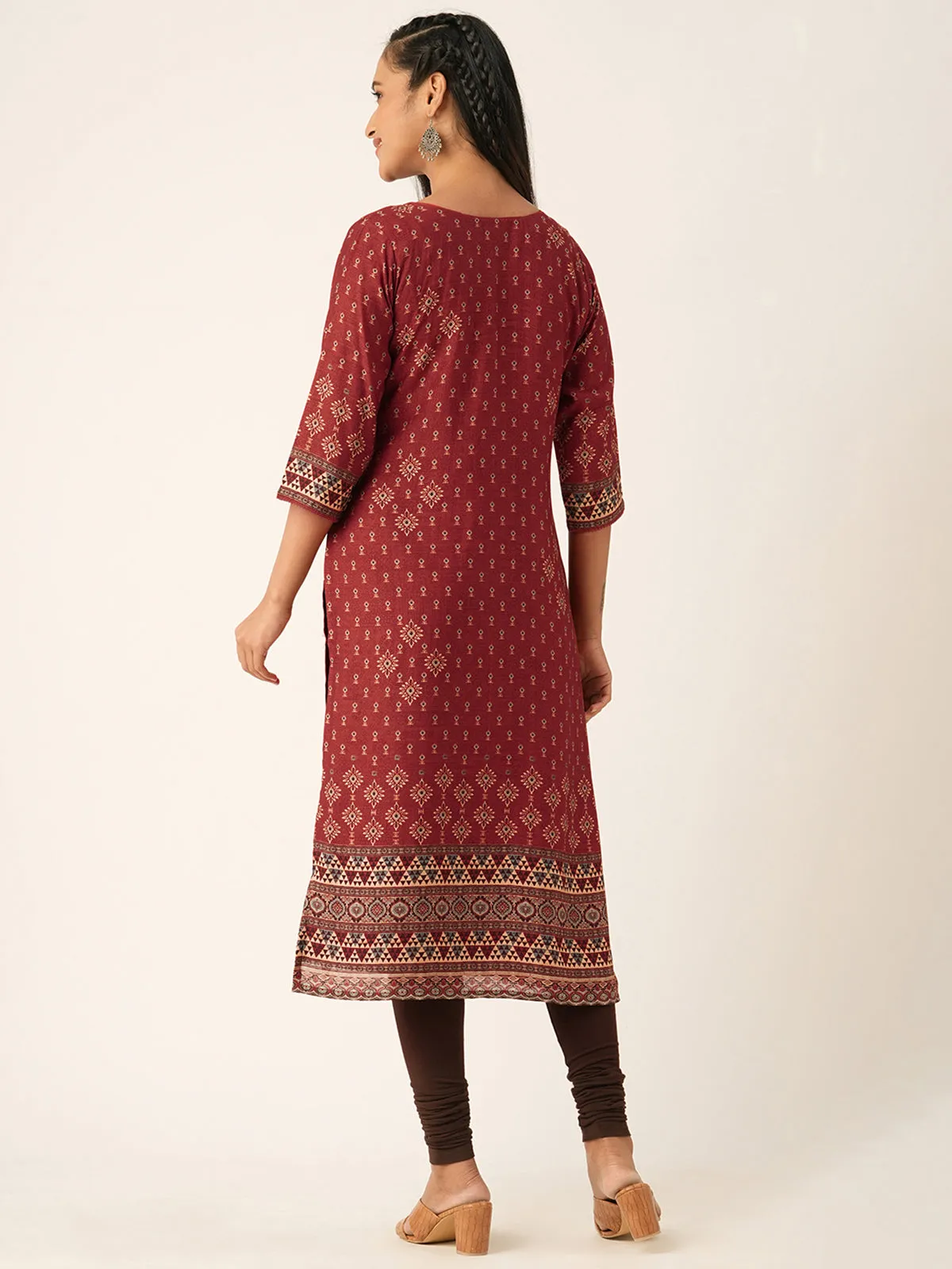 Odette Maroon Muslin Printed Stitched Kurta for Women