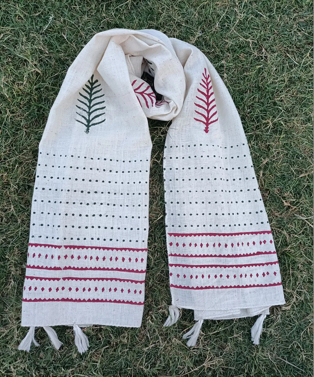 Offwhite handspun handblock printed cotton stole