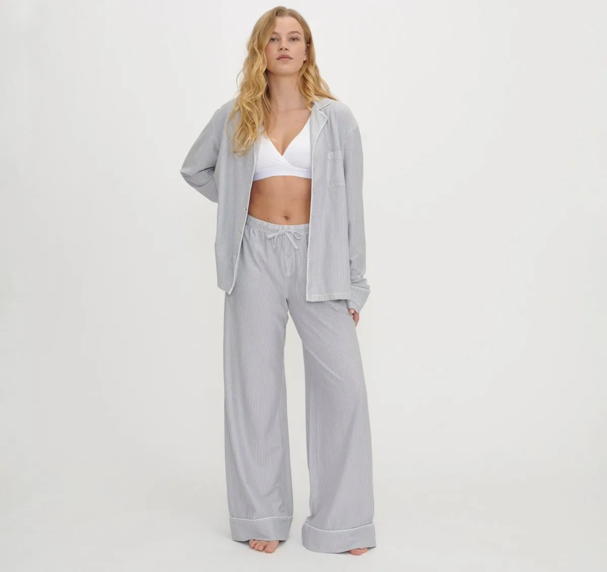 Organic Basics Core Sleep Pants Blue Stripe