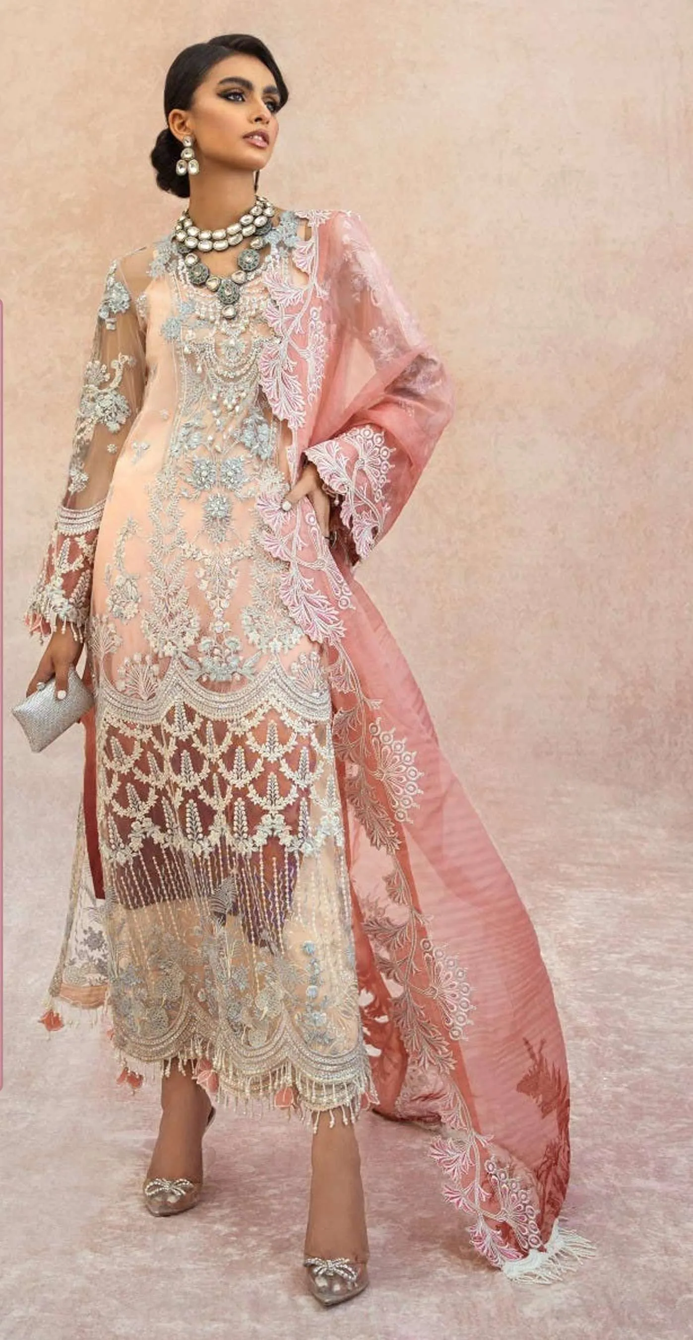 Peach Colour Embroidered Pakistani Suits