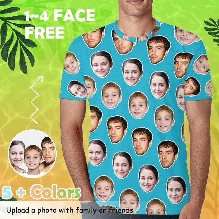 Personalized Face Shirt Put Your Face on Men's All Over Print T-shirt with Persaonlized Family Pictures