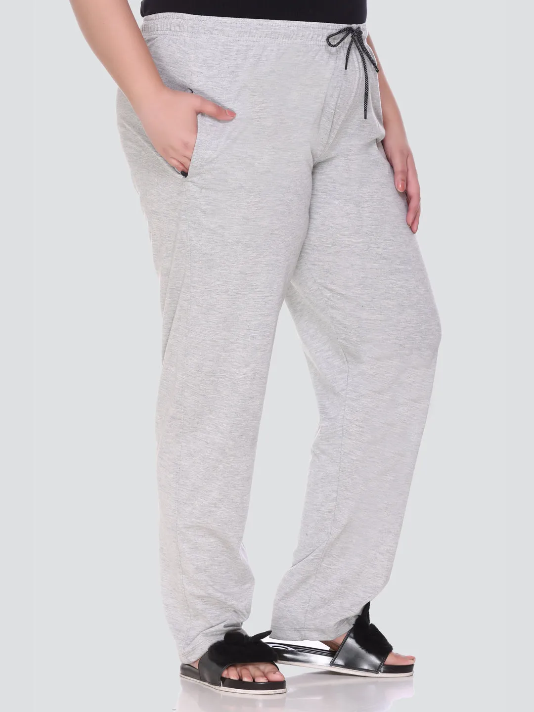 Plus Size Cotton Track Pants For Women - Grey