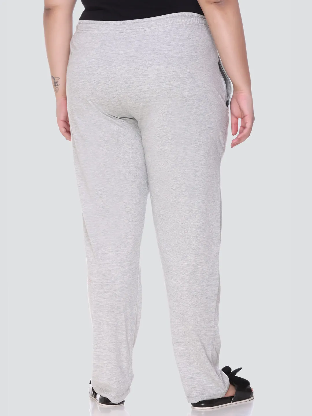 Plus Size Cotton Track Pants For Women - Grey