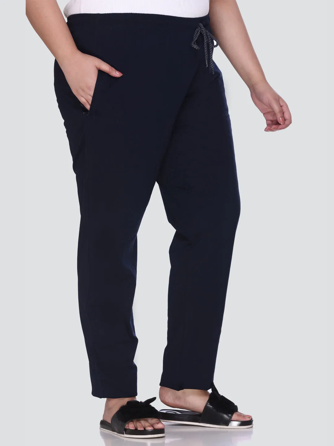 Plus Size Cotton Track Pants For Women Pack of 2 (Pink & Navy Blue)