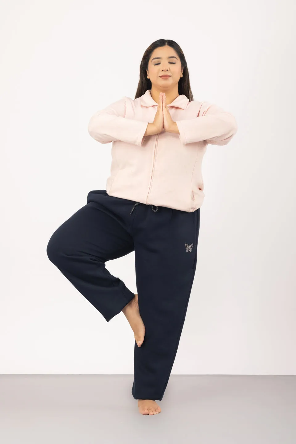 Plus Size Winter Fleece Track Pants For Women - Navy Blue