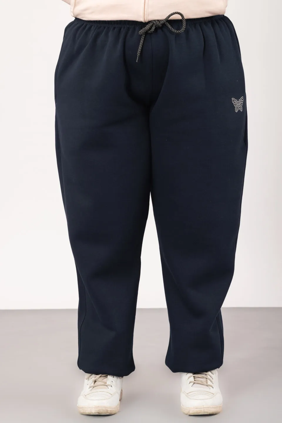 Plus Size Winter Fleece Track Pants For Women - Navy Blue