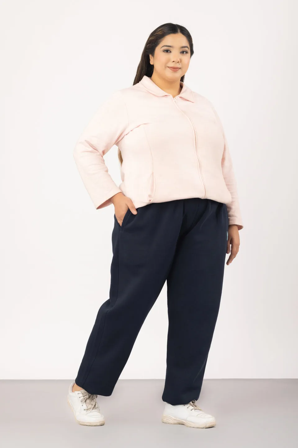 Plus Size Winter Fleece Track Pants For Women - Navy Blue