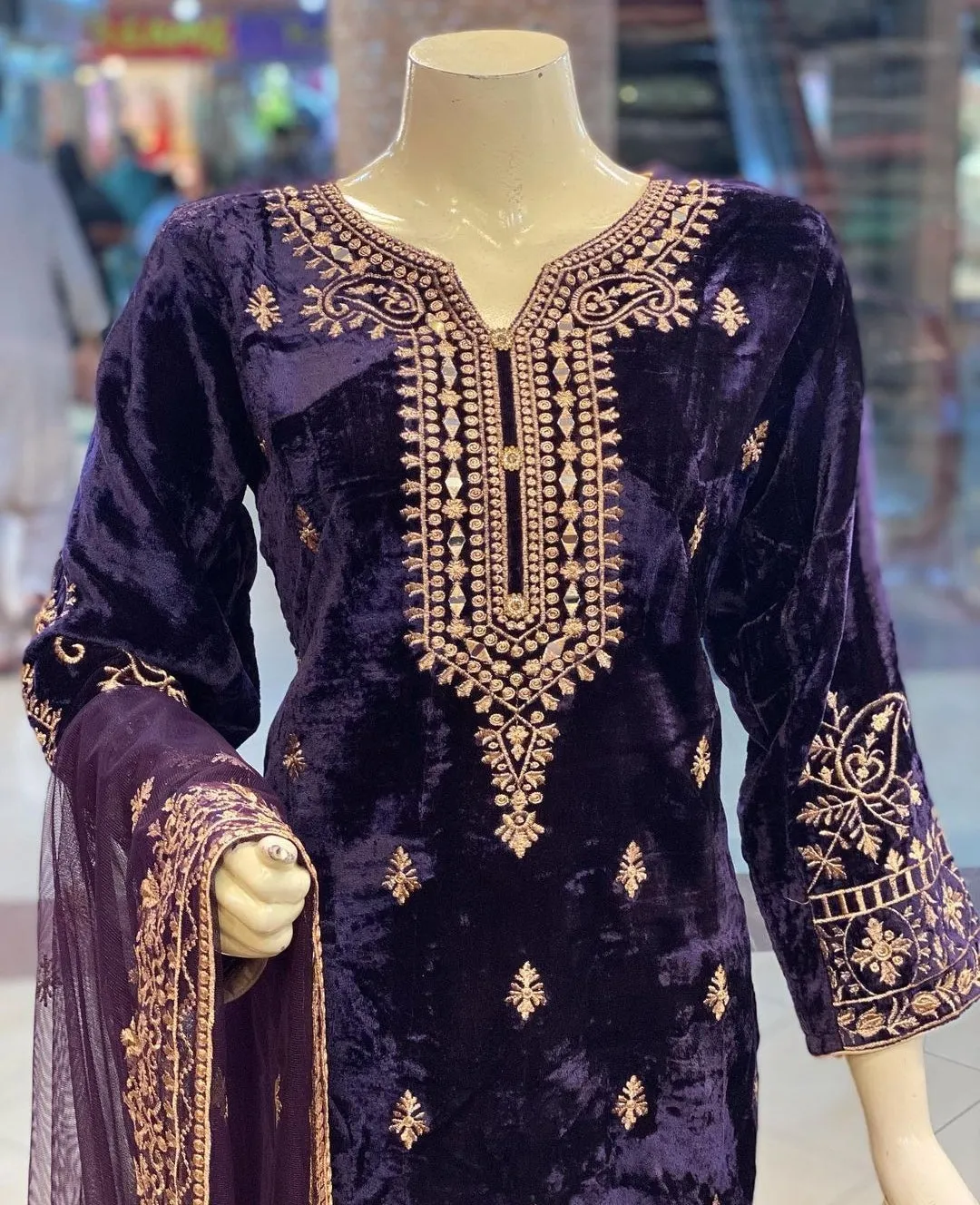 Purple Embroidered Velvet Suit