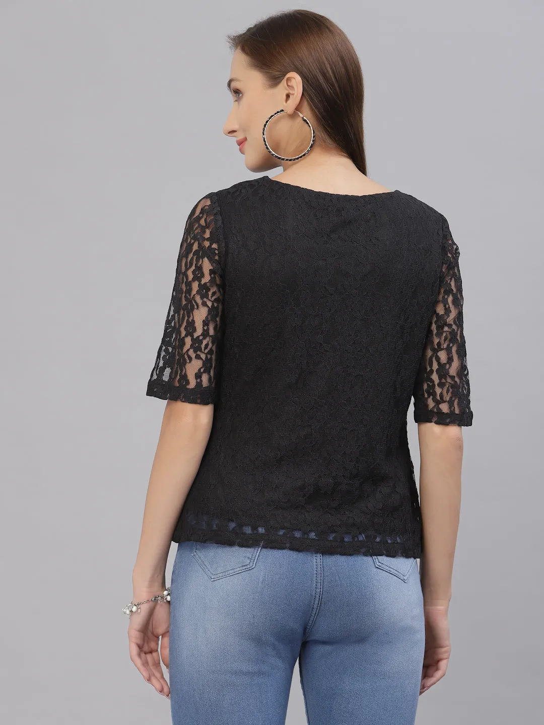 Style Quotient Women Black Self Design Nylon Regular Top