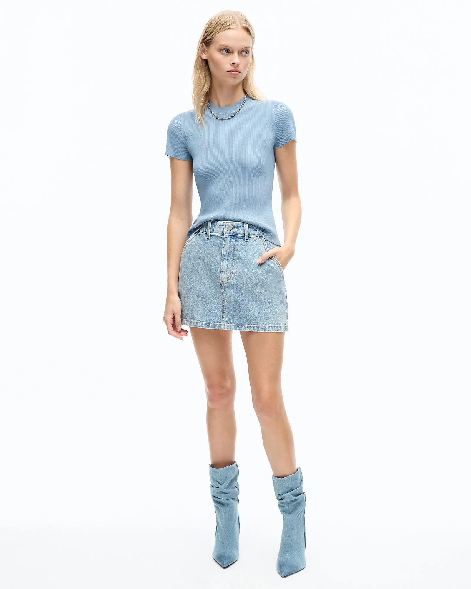 AGNES KNIT TEE - BLUE FOG